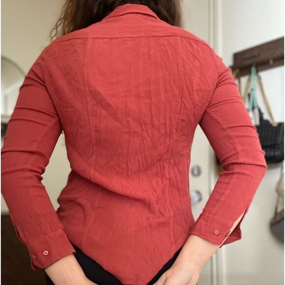 Ag Adriano Gold Schmied Crinkle Blouse 3/4 Sleeve Front Pockets Small - Picture 3 of 5